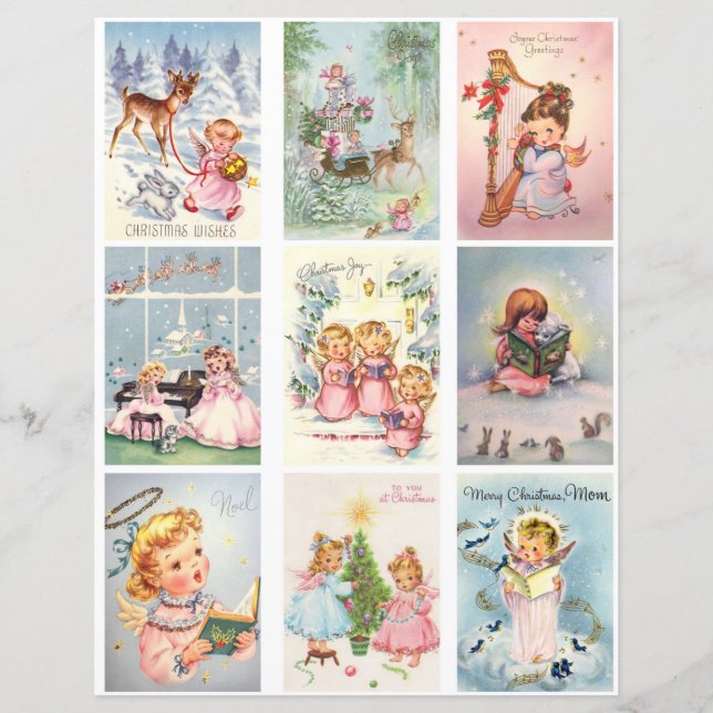 Étiquettes de Noël Rétro Planche de Clipart (Devant)