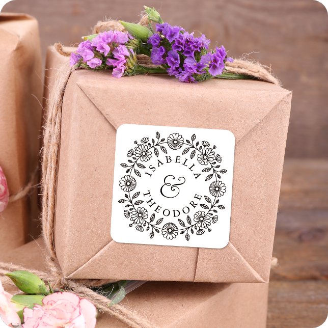 Étiquettes de nom de couple de couronne florale dé (Créateur téléchargé)