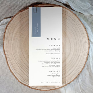 Étiquettes de nom de mariage bleu poussiéreux Cart