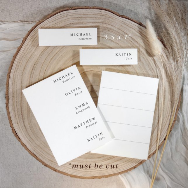 Étiquettes de nom de mariage pour menus Cartes fin (Name tags for wedding menus - modern simple black & white - printed with names)