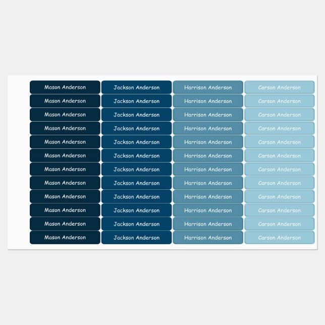 Étiquettes de nom de nuances cosmiques pour garçon (Feuille)