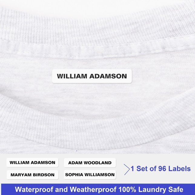 Étiquettes de nom de tissu personnalisables pour v (simple black and white Iron-On Clothing Labels)