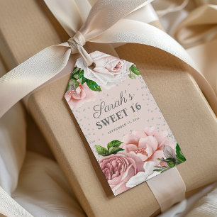 Étiquettes de nom Fleurs de roses roses Paillettes