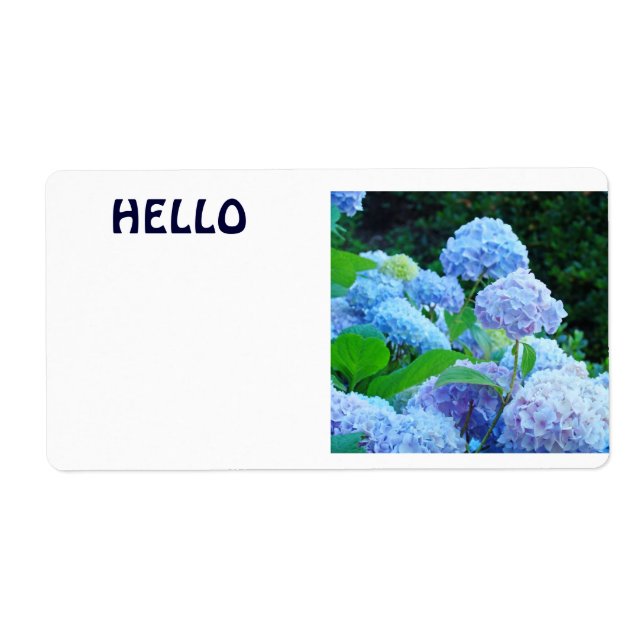 Étiquettes de nom HELLO Fleurs d'hortensia bleues (Devant)