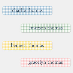 Étiquettes de nom pour enfants au gingham pastel c