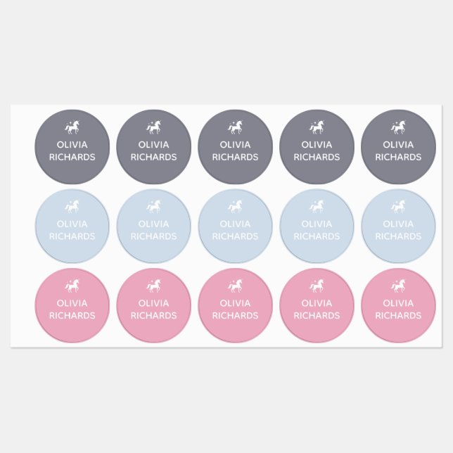 Étiquettes de nom pour enfants Licorne rose Étique (Feuille)