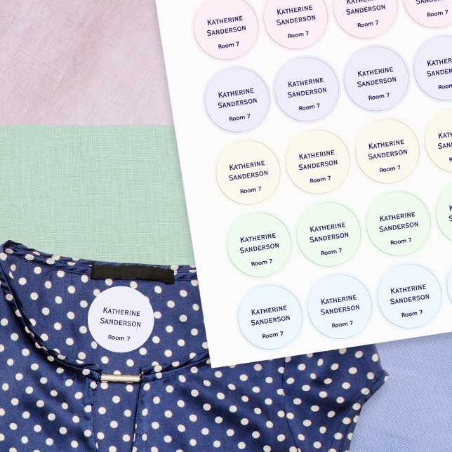 Étiquettes de nom pour maison de retraite pour per (A set of labels for clothes and belongings, in pastel colors, customizable with name and room number)