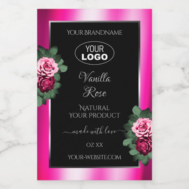 Étiquettes de packaging de produit Logo Roses Noir (Étiquettes simples)
