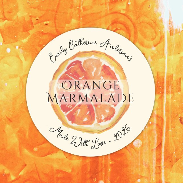 Étiquettes de pot de confiture artisanale à la mar (This elegant orange marmalade jam jar label features my own original watercolor citrus art.)