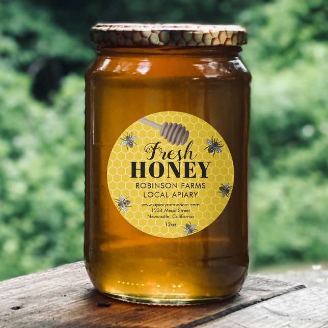 Étiquettes de pot de miel frais | Abeille à miel (Créateur téléchargé)