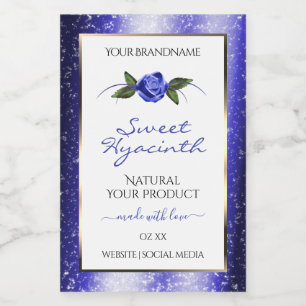 Étiquettes de produit blanc bleu floral avec étoil