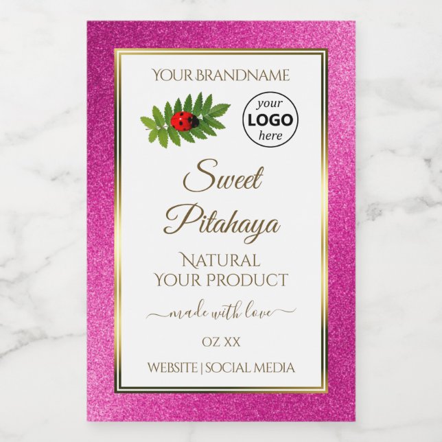 Étiquettes de produit blanches avec paillettes ros (Étiquettes simples)