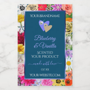 Étiquettes de produit Bleu Océan Floral Coloré Cœu