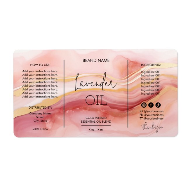 Étiquettes de produit de bouteille de goutte rose  (Devant)