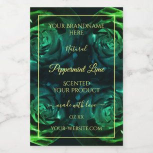Étiquettes de produit Fleurs roses vert foncé et s