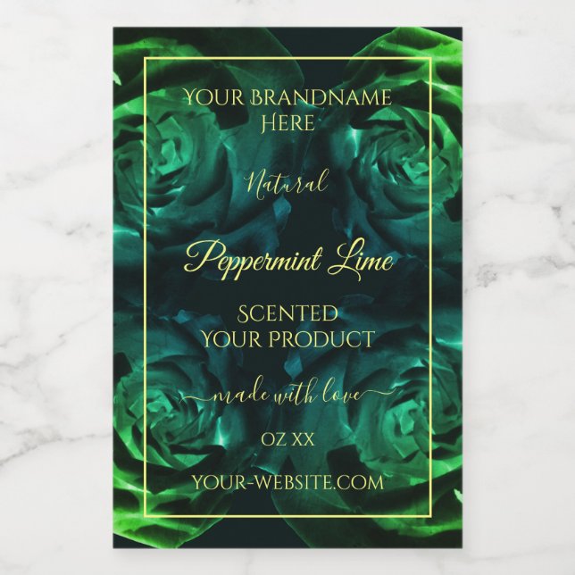 Étiquettes de produit Fleurs roses vert foncé et s (Étiquettes simples)
