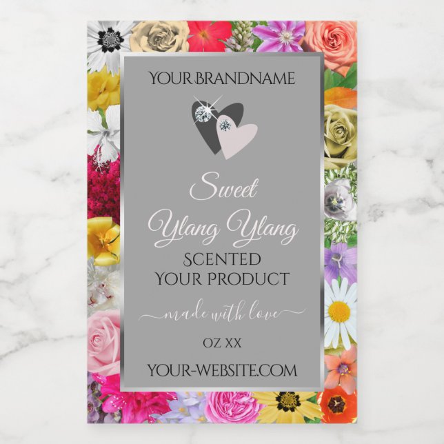 Étiquettes de produit grises encadrées de fleurs c (Étiquettes simples)