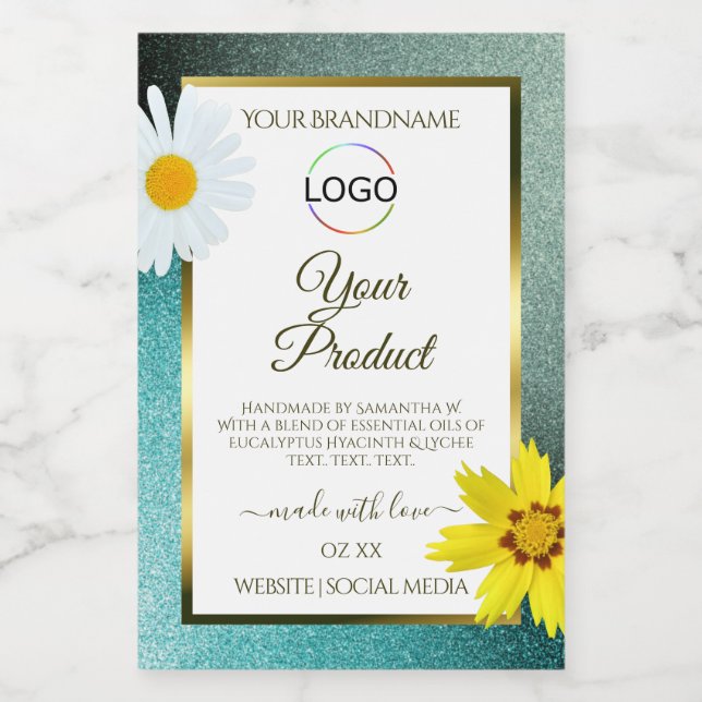 Étiquettes de produit Logo Fleur Bleu sarcelle Pai (Étiquettes simples)