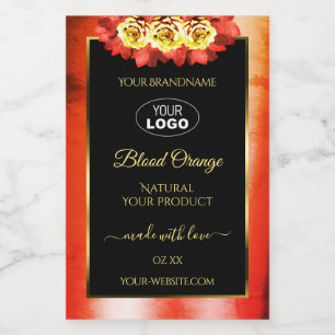 Étiquettes de produit Logo Marbre Noir Orange Fleu