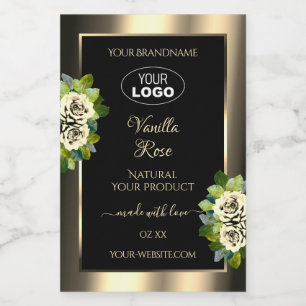Étiquettes de produit noir or floral de luxe Logo