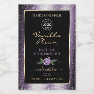 Étiquettes de produit noir violet Parties scintill
