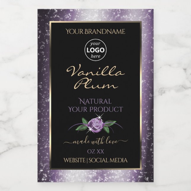 Étiquettes de produit noir violet Parties scintill (Étiquettes simples)