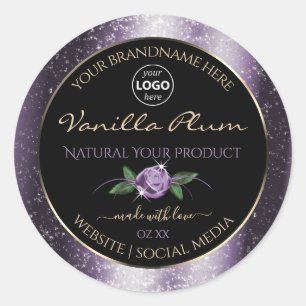 Étiquettes de produit noir violet Parties scintill