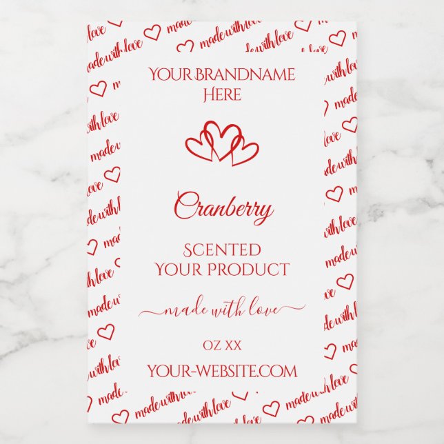 Étiquettes de produit nuage de mots rouge blanc Cœ (Étiquettes simples)