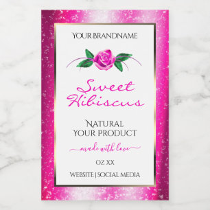 Étiquettes de produit roses et blanches Fleurs ros