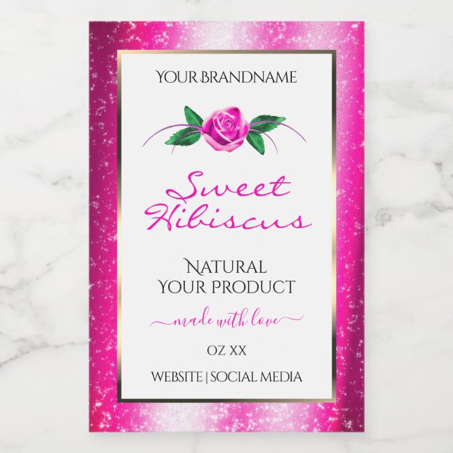 Étiquettes de produit roses et blanches Fleurs ros (Étiquettes simples)