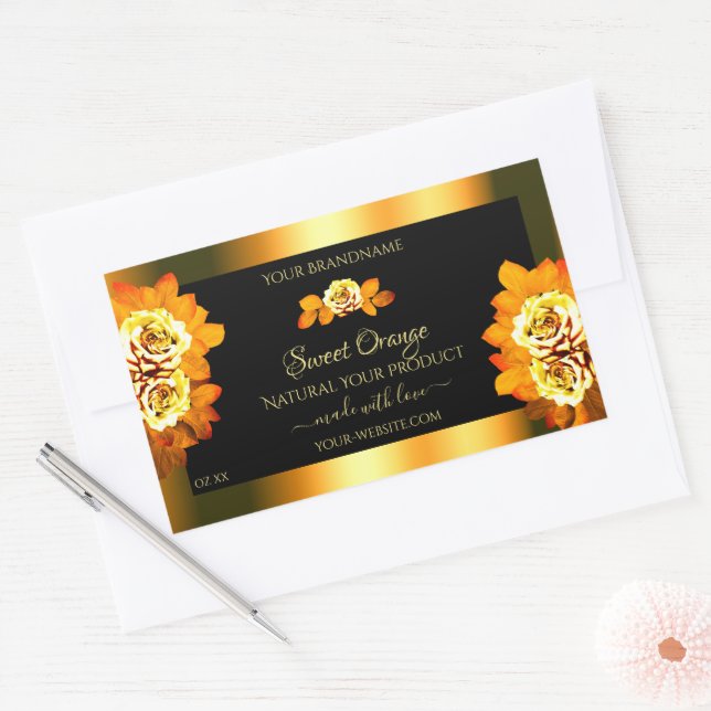 Étiquettes de produits Black Orange en fleurs Rose (Enveloppe)