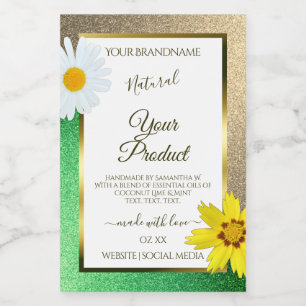Étiquettes de produits blancs Floral Gold et Green