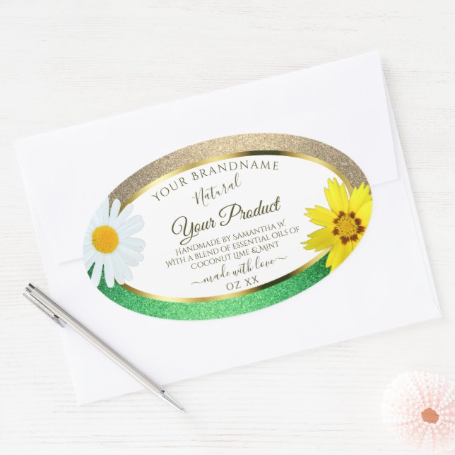 Étiquettes de produits blancs Floral Gold et Green (Enveloppe)