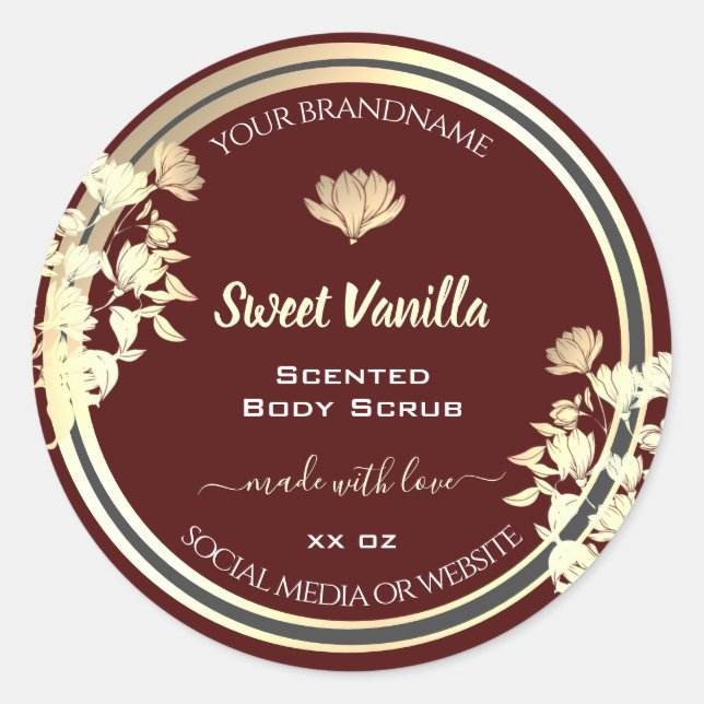 Étiquettes de produits d'or de Bourgogne florale (Devant)