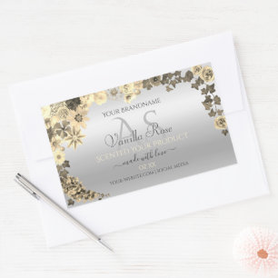 Étiquettes de produits en argent Fleurs Sepia avec