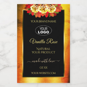 Étiquettes de produits en marbre orange noir Roses
