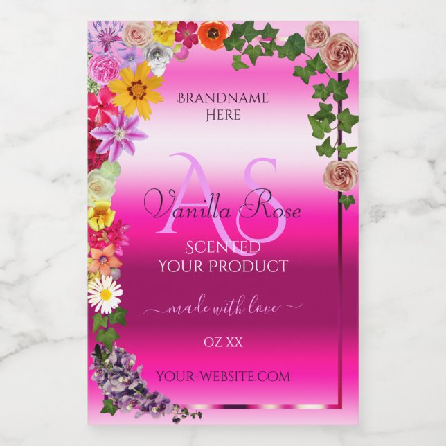 Étiquettes de produits floraux Gradient rose avec  (Étiquettes simples)