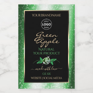 Étiquettes de produits floraux pailletées vert fon