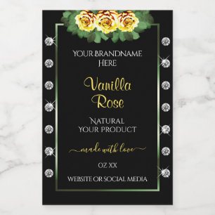 Étiquettes de produits noires Roses vertes et jaun