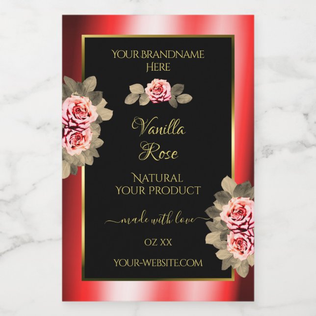 Étiquettes de produits noirs  Floral Cute Rose (Étiquettes simples)