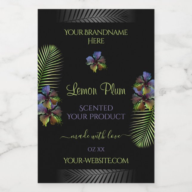 Étiquettes de produits noirs Violet Jaune Hawaii F (Étiquettes simples)