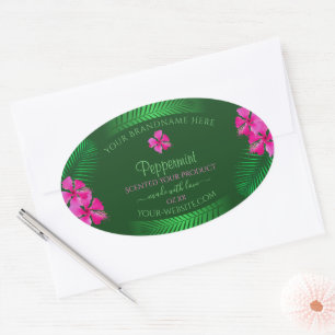 Étiquettes de produits verts Fleurs roses avec Feu