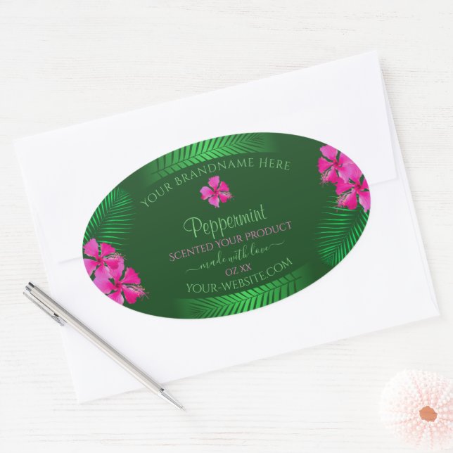 Étiquettes de produits verts Fleurs roses avec Feu (Enveloppe)