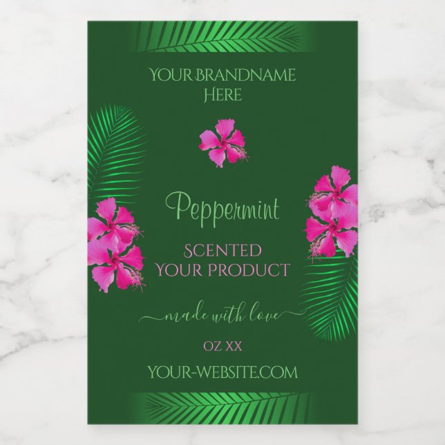 Étiquettes de Produits Verts Fleurs Roses avec Feu (Étiquettes simples)
