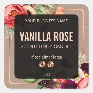 Étiquettes de produits Vintages floraux noirs