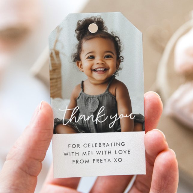 Étiquettes de remerciement de cadeau de fille de s (Zazzle Photo Script Girl Thank You Gift Tags)