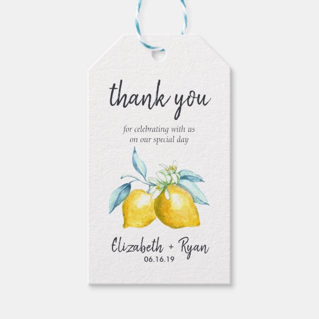 Étiquettes de remerciement de cadeaux de Citrus d' (Devant)