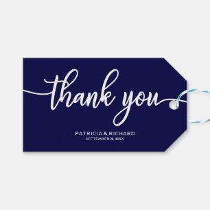 Étiquettes de remerciement de mariage chic bleu ma