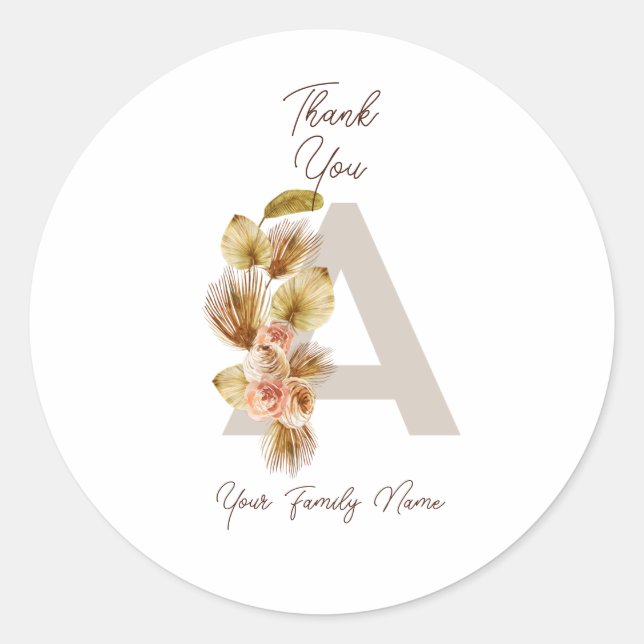 Étiquettes de remerciement personnalisées Boho – É (Devant)