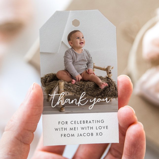 Étiquettes de remerciement pour cadeau avec script (Zazzle Photo Script Thank You Gift Tags)